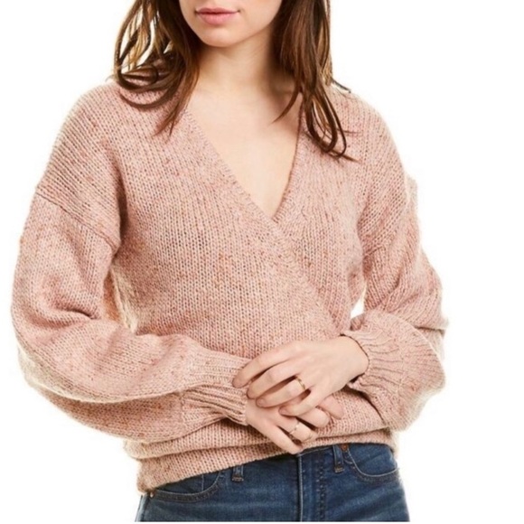 Madewell Beresford wool blend powder pink toned wrap front sweater. Size Large - Picture 1 of 9